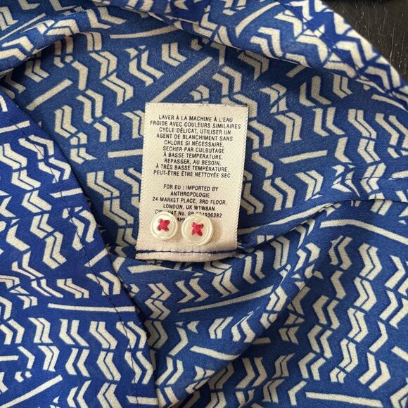 HD in Paris Anthropologie blue and white blouse 3/4 sleeve women’s size 8 - Picture 7 of 7